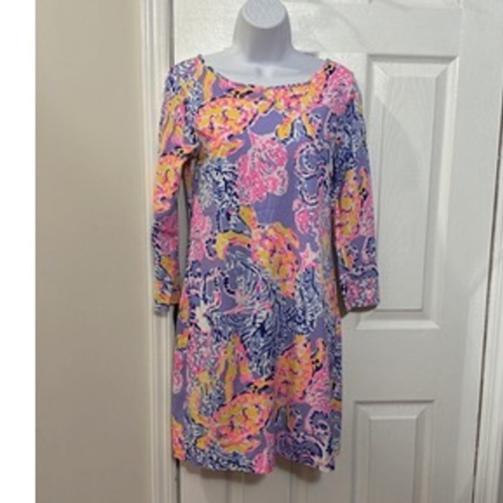 Lilly Pulitzer Shift Dress Womens Purple Pink Turtle Pima Cotton Small
